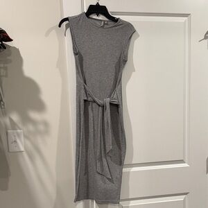 ASOS Gray Midi Dress with Tie Detail